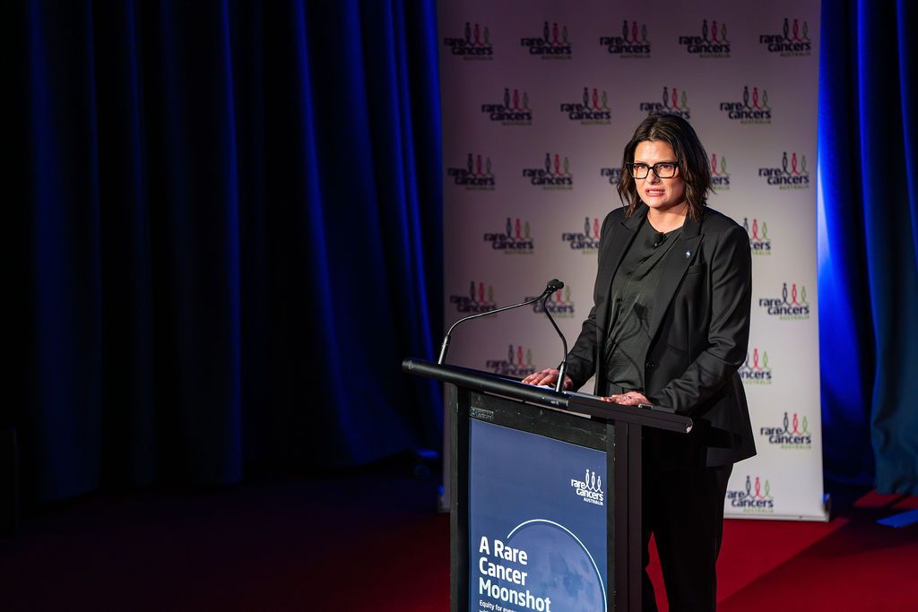Rare Cancers Australia CEO Christine Cockburn addressing CanForum 2024